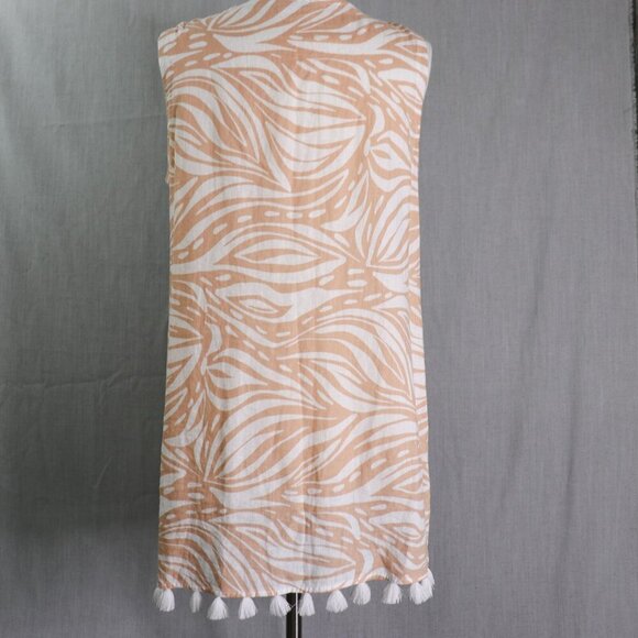 Rachel Zoe Linen Blend Tunic Dress Cover-Up Size M Beige White Tassel Hem Beach - Picture 6 of 14